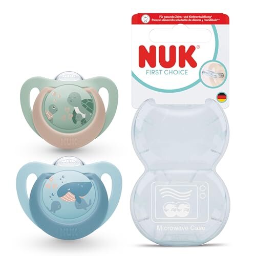 NUK First Choice smoczki 18-36 mies. 2 szt. Żółw/Wieloryb, zestaw 2 smoczków ortodontycznych z etui
