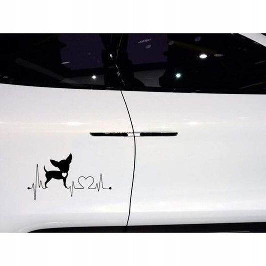 Pegatina impermeable para coche Chihuahua y latido del corazón 15,5 cm