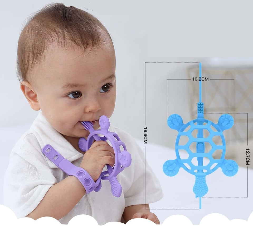 GOQELK silicone wrist teether with brush, TURTLE, 2 pieces
