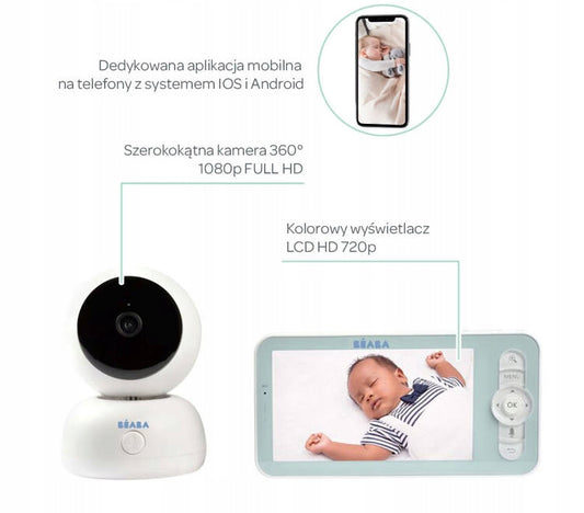 BEABA Zen Premium niania elektroniczna kamera 360° Full HD aplikacja z ekranem LCD i kamerą 1080p