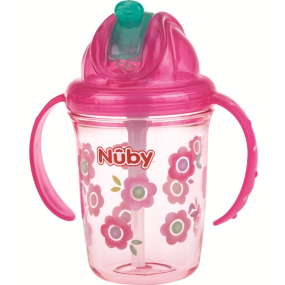 NUBY Flip-it Cup drikkekop med sugerør og drypfri funktion 12 m+ 240 ml
