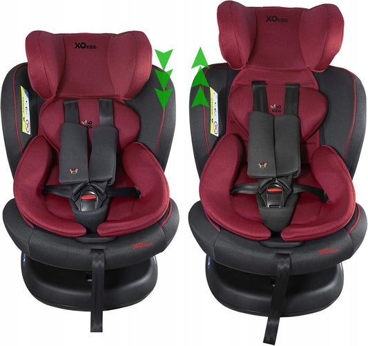 XOMAX S64 fotelik samochodowy obrót 360 gr 0/1/2/3 ISOFIX, bordowy, montaż tyłem i przodem