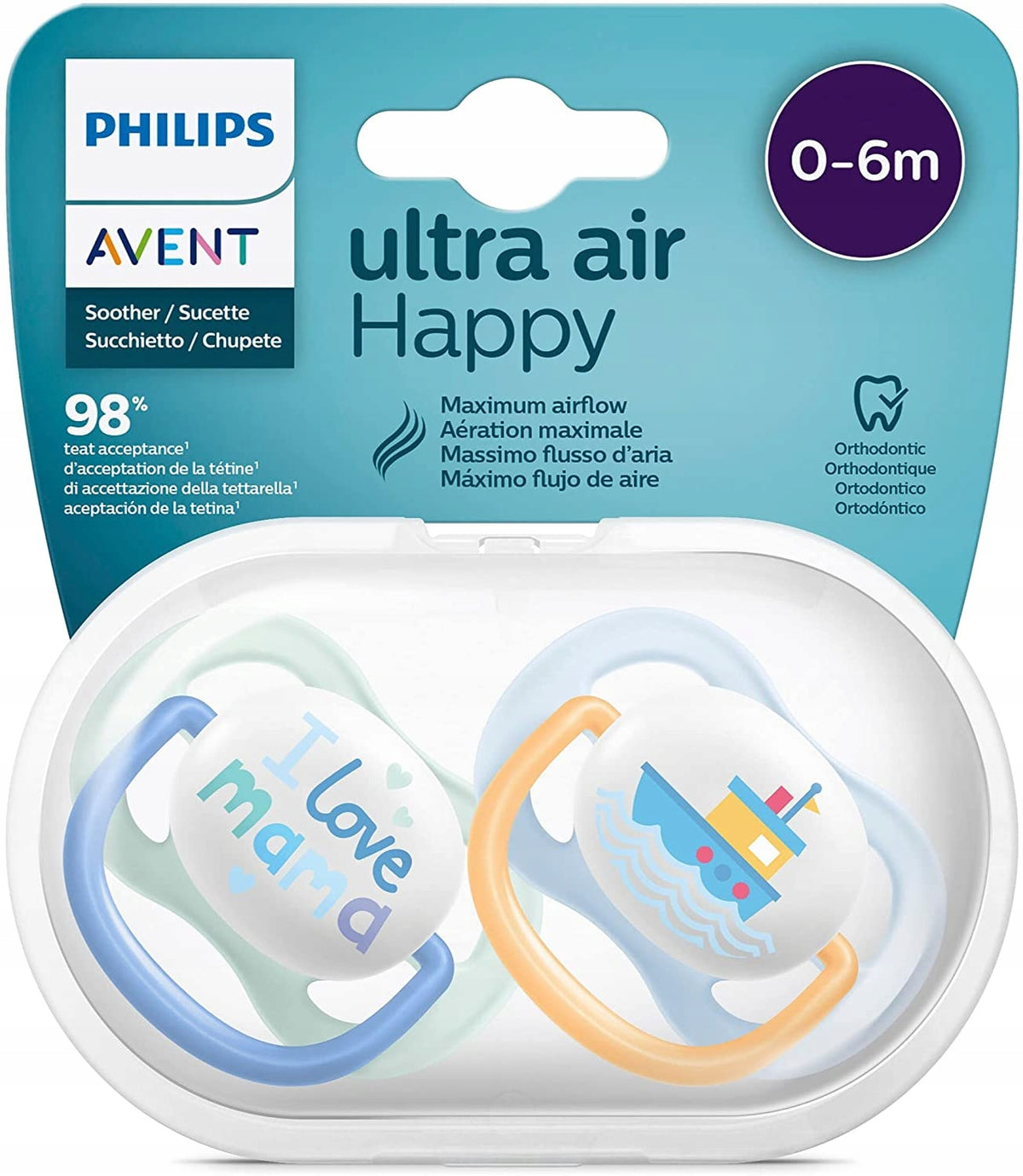 PHILIPS AVENT Ultra Air Happy fopspenen x 2 0-6 mnd.