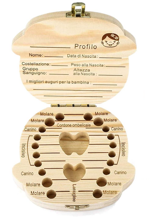 LOVE BABY caja de madera para guardar dientes de leche para bebés IDIOMA ITALIANO