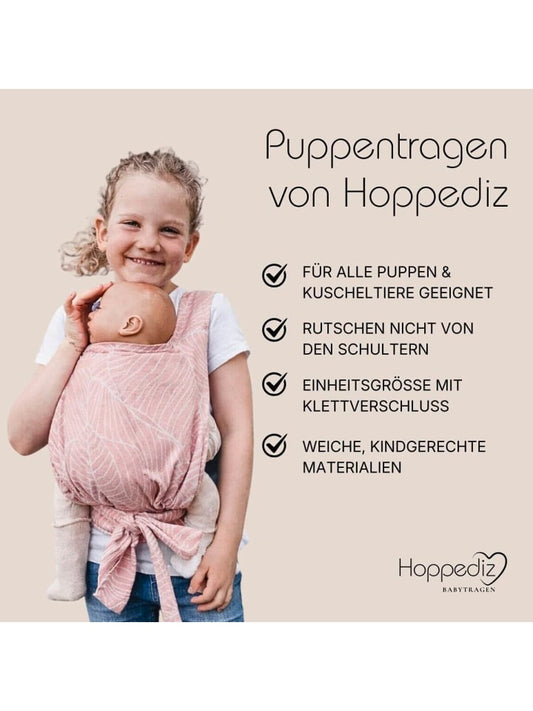 Hoppediz Magic Leaf nosidło dla lalek, miękkie i regulowane, dla lalek i pluszaków, do noszenia z przodu lub na plecach