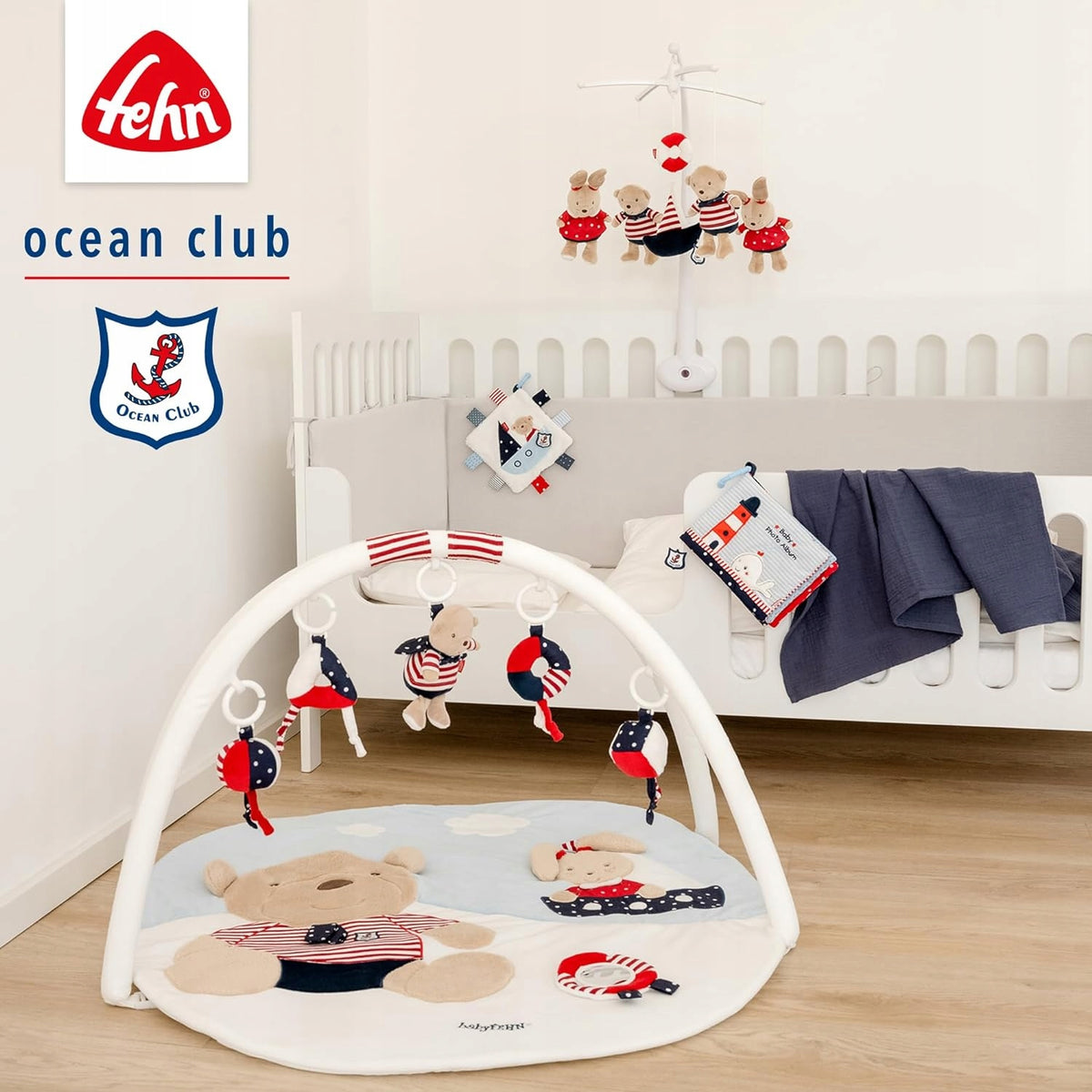 FEHN Ocean Club karuzela do łóżeczka z morskimi zabawkami dla niemowląt, wielokolorowa, do pokoju dziecka