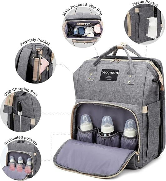 LEOGREEN rucsac pentru scutece și accesorii + salteluță de înfășat