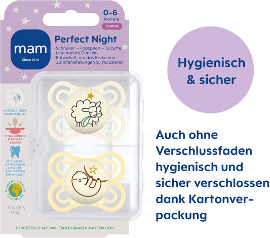MAM PERFECT NIGHT Schnuller x2 0-6m + Box