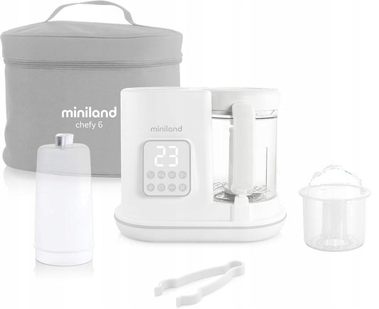 MINILAND Chefy 6 robot de cocina 6 en 1 vaporera batidora + pinzas medidor bolsa