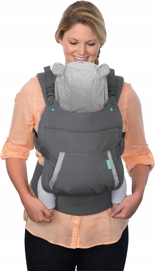INFANTINO Cuddle Up nosidełko ergonomiczne 5,5 - 18 kg z kapturem, szare nosidło z dzieckiem