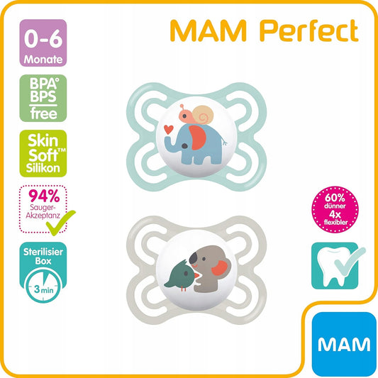 MAM Perfect Schnuller x2 0-6 Monate+ Box