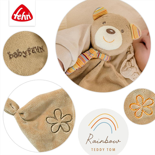 FEHN RAINBOW komforter przytulanka 26 x 28 cm MIŚ beżowy, miękki miś uspokajający dla niemowląt