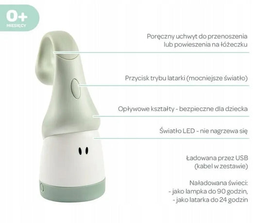 BEABA Pixie 2w1 latarka przenośna lampka nocna LED, zielona, USB, dla dzieci 0+