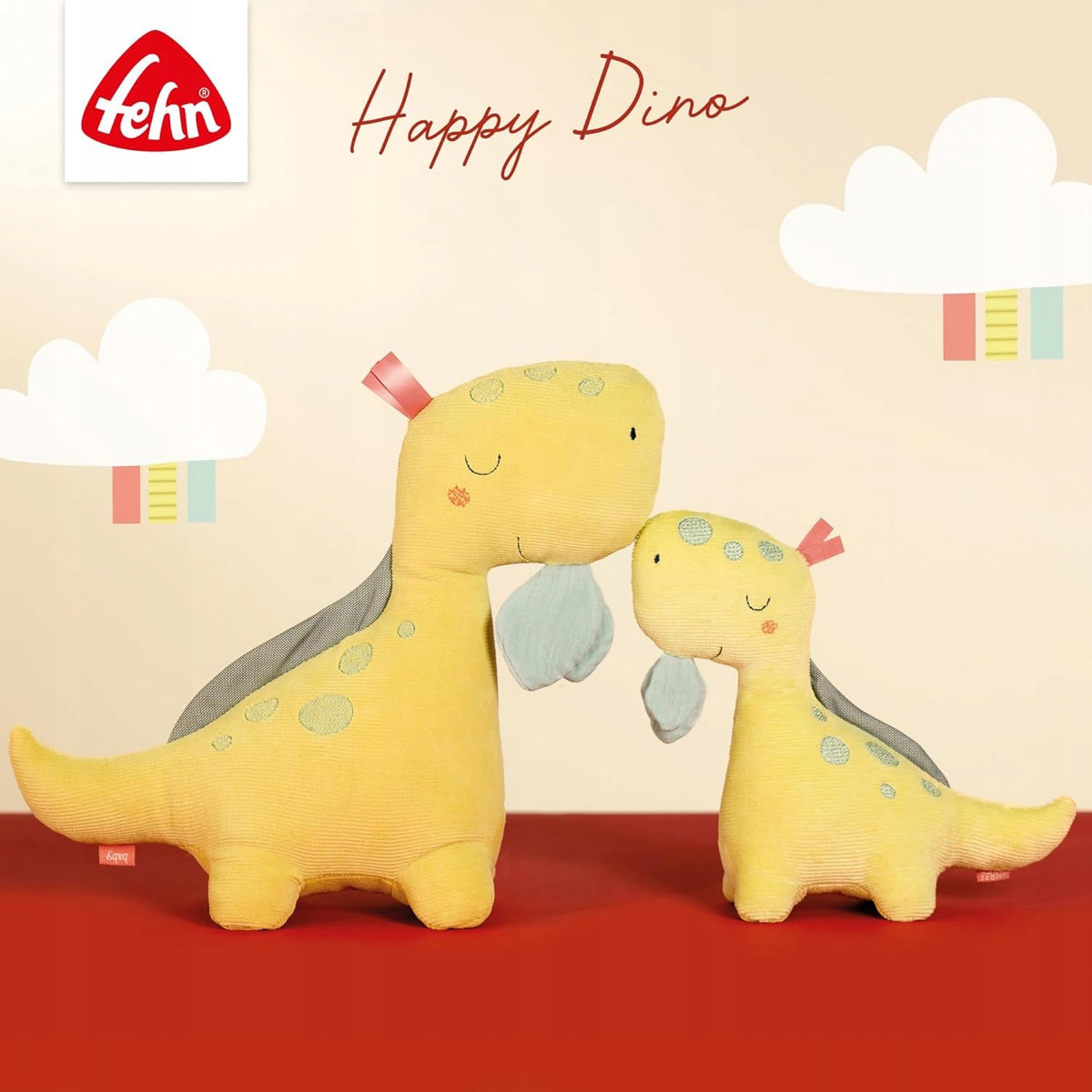FEHN Happy Dino knuffeldeken DINOZAURUS 30 cm speenhouder