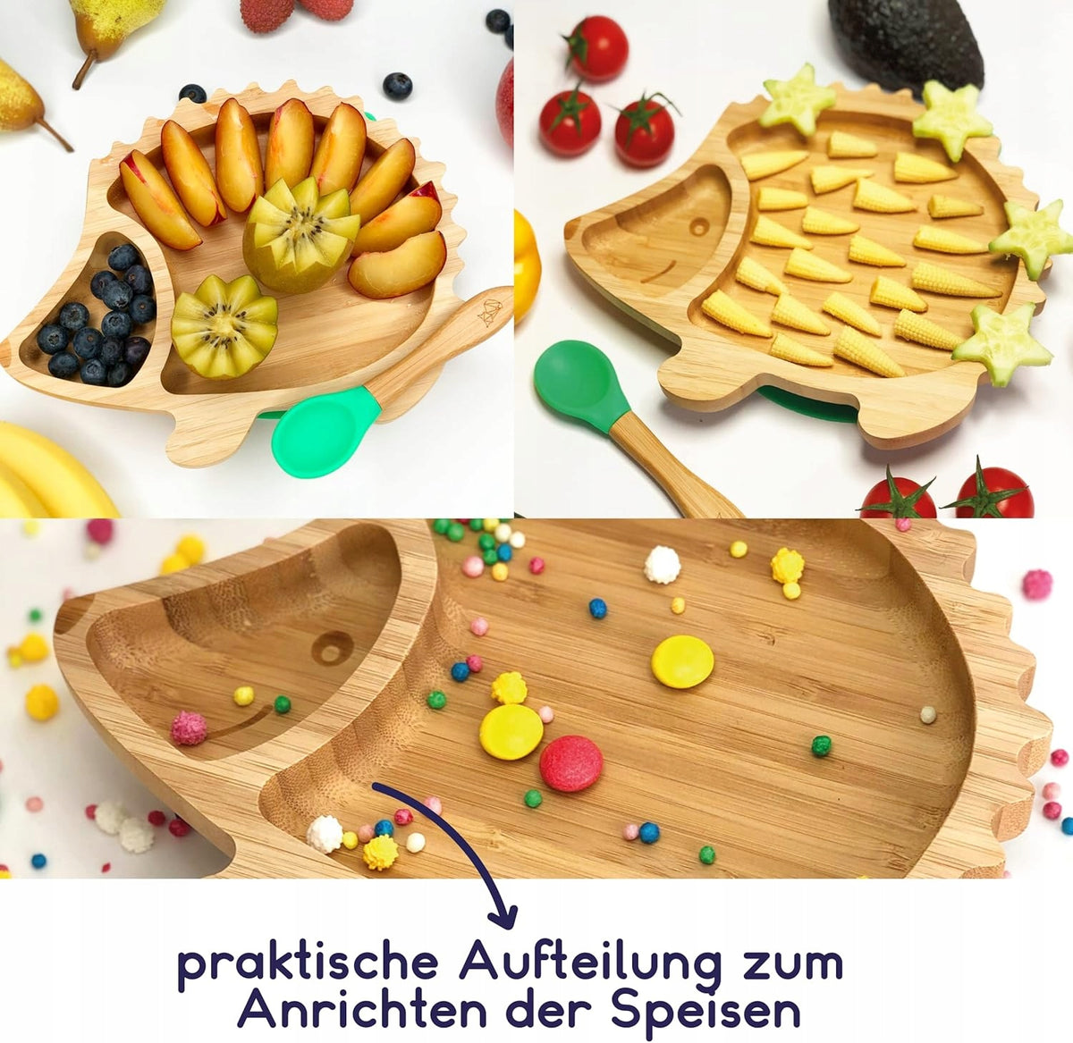 KLEINER FUCHS assiette en bambou avec ventouse en forme de hérisson + cuillère