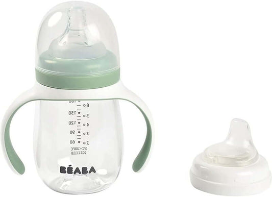 BEABA Training Bottle 2 in 1: bicchiere antigoccia con due beccucci da 210 ml, 4 mesi+