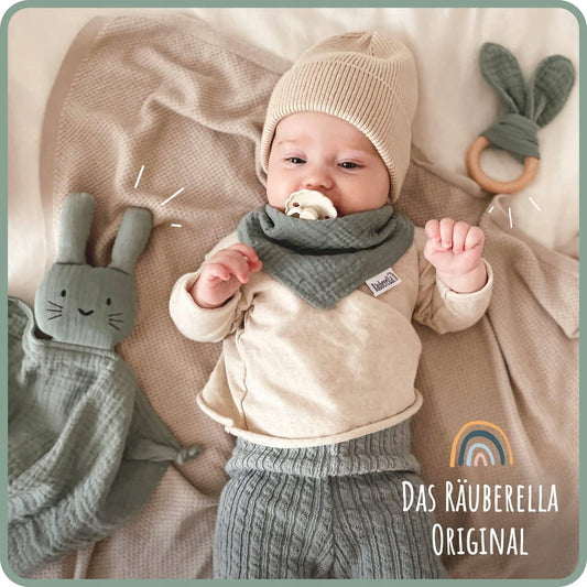 NUDU BABY zestaw muślina KOMFORTER gryzak, zielony komforter i gryzak dla niemowląt 0+