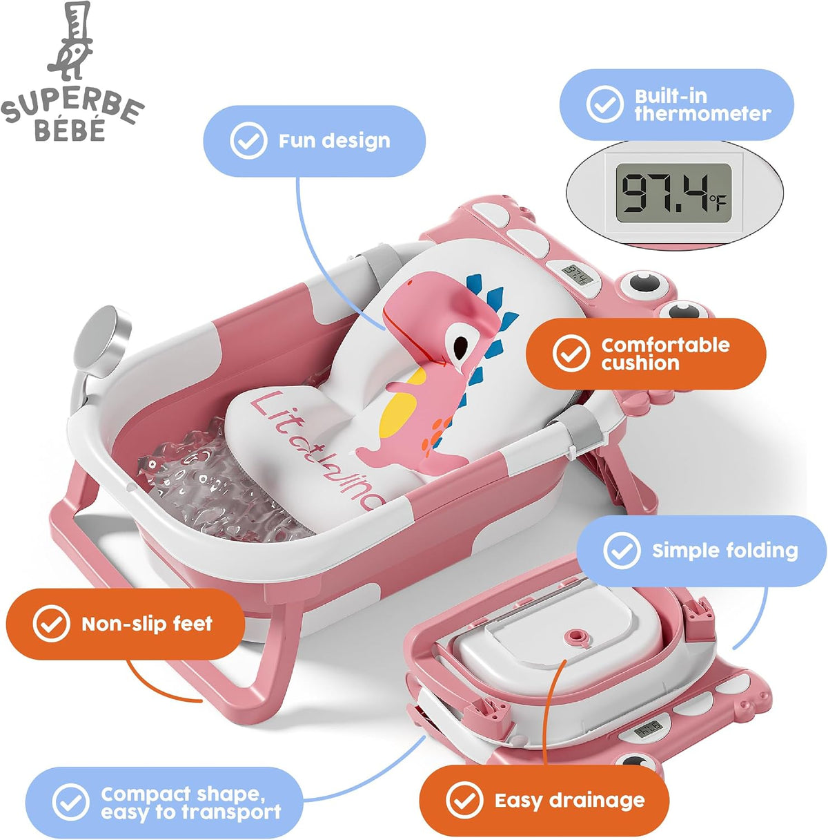 SUPERBE compact baby bathtub with insert for newborns