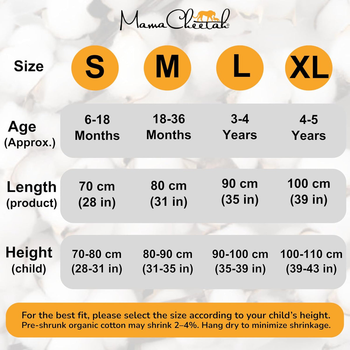 MAMA CHEETAH śpiworek niemowlęcy 1TOG 18 mies. tabela rozmiarów S M L XL dla dzieci