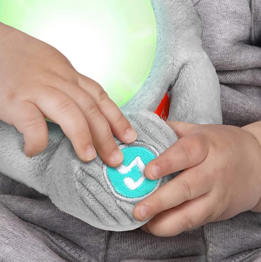 BRIGHT STARTS Huge-a-bye-Baby interaktywny słoń z muzyką i światłami 20 cm