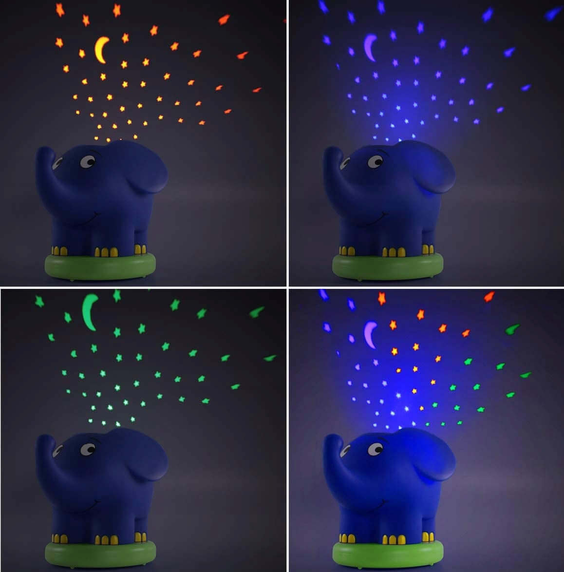 ANSMANN Słoń projektor gwiazd LED + melodia, kolorowy projektor nocnego nieba z gwiazdkami i księżycem