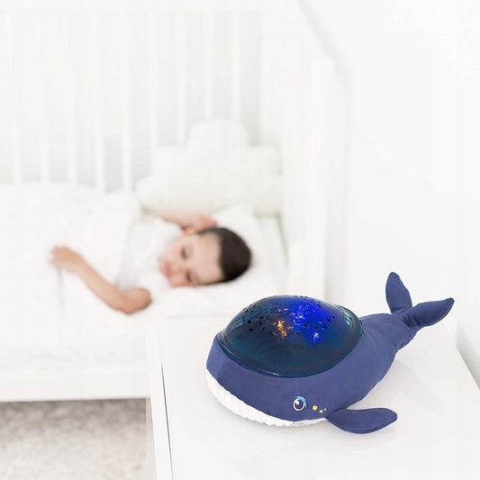 PABOBO Aqua Dream PROJEKTOR z melodią niebieski projektor wieloryb dla niemowląt z lampką i dźwiękami relaksu