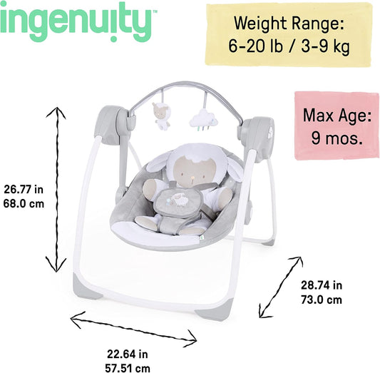 INGENUITY Comfort2GO leżaczek DŹWIĘKI WIBRACJE Cuddle Lamb