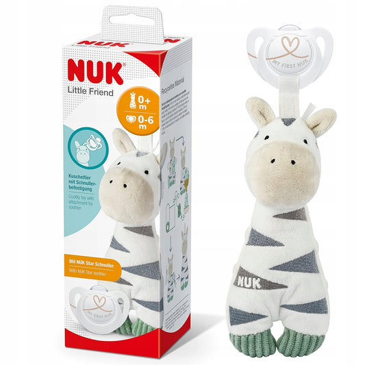 NUK Little Friend Beruhigungssauger mit Kuscheltier ZEBRA 0-6 m