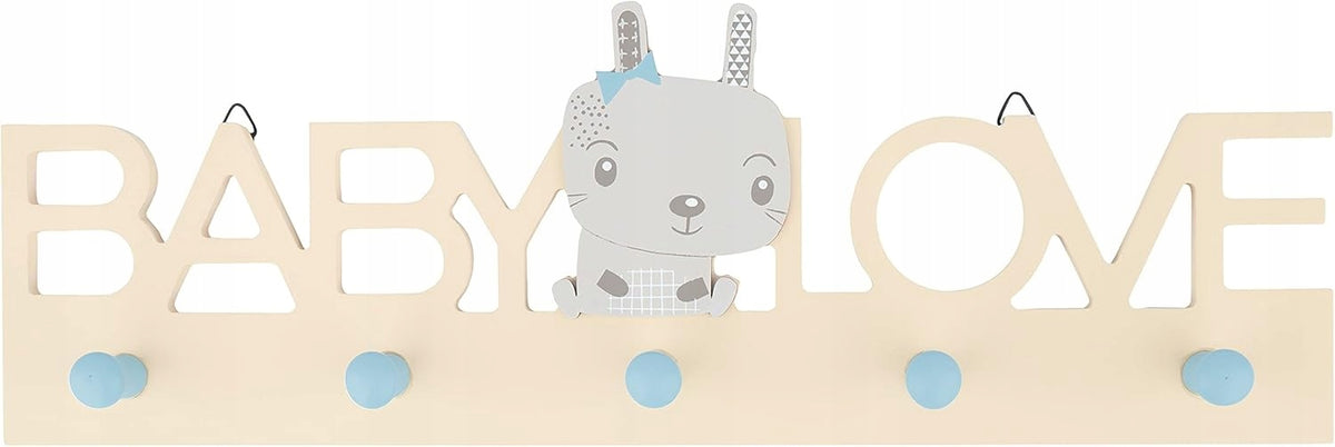 BIECO Baby Love portemanteau en bois avec 5 crochets LAPIN