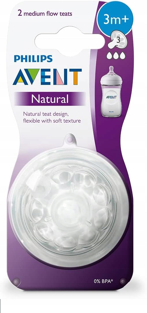 PHILIPS AVENT Natural smoczki 3m+ x2, smoczki antykolkowe 0% BPA, miękkie i elastyczne