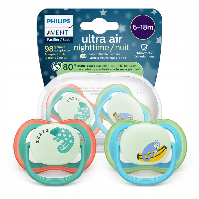 PHILIPS AVENT Ultra Air sucettes x 2 6-18 mois PHOSPHORESCENTES