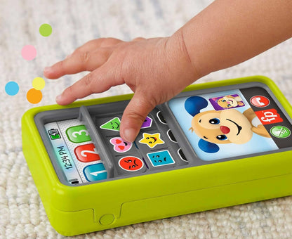 FISHER-PRICE interaktywny SMARTFON 75 piosenek zdań dźwięków J. ANGIELSKI – zielony szerokość 9 cm, długość 15,5 cm,…