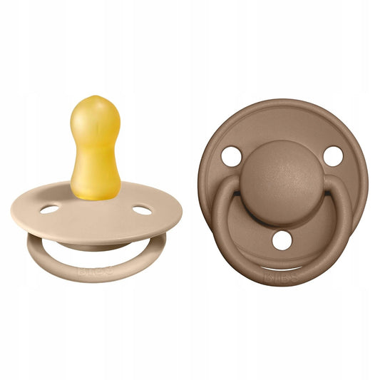 BIBS DE LUX smoczki uspokajające 2pack 0-6msc, kauczukowe smoczki okrągłe, kolor beige i brown