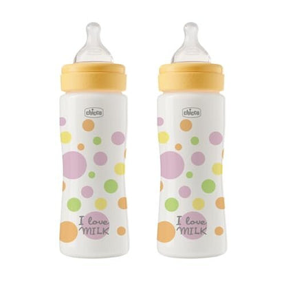 CHICCO Perfect Easy butelki 330 ml szybki przepływ 2 szt. butelki antykolkowe dla niemowląt