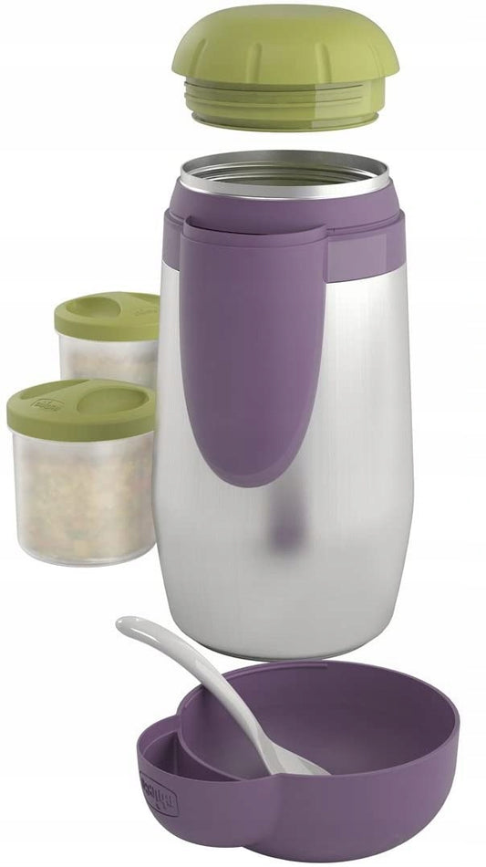 CHICCO termos ze stali + 2 pojemniki 5h, zielono-metaliczny, BPA free, dla dzieci 0+