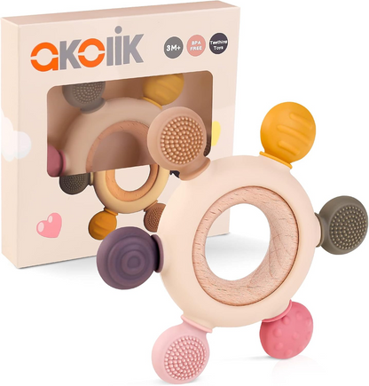 AKOLIK szilikon-fa rágóka masszírozó 10,8 cm 3 hónap+
