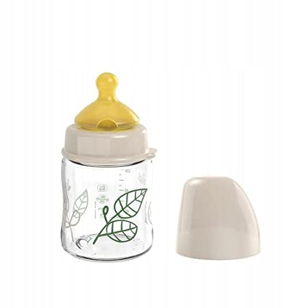NIP Cherry Green butelka szklana 120 ml 0+ smoczek latex S, szklana butelka dla niemowląt z lateksowym smoczkiem