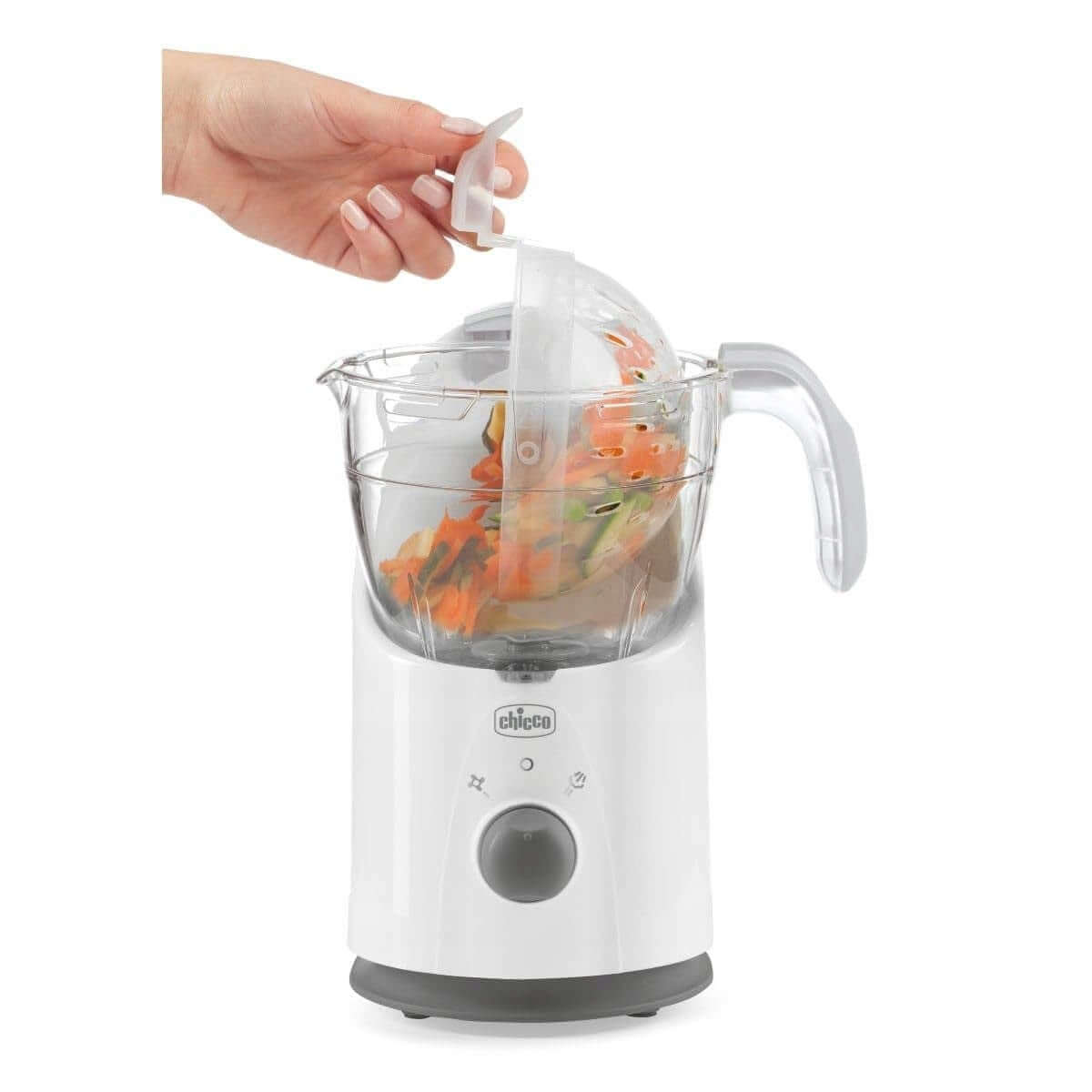 CHICCO Easy Meal 4w1 robot kuchenny 1550 ml biały, funkcja szatkowania i gotowania, z warzywami w misie