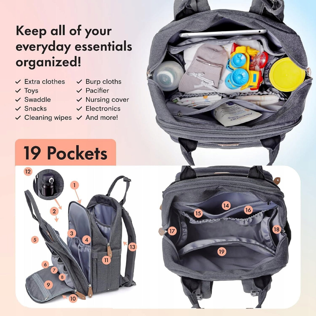 DIKASLON sac à dos pour poussette avec accessoires