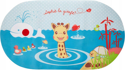 SOPHIE LA GIRAFE mata antypoślizgowa do kąpieli 39 x 69 cm, niebieska mata do wanny dla dzieci 8 m+