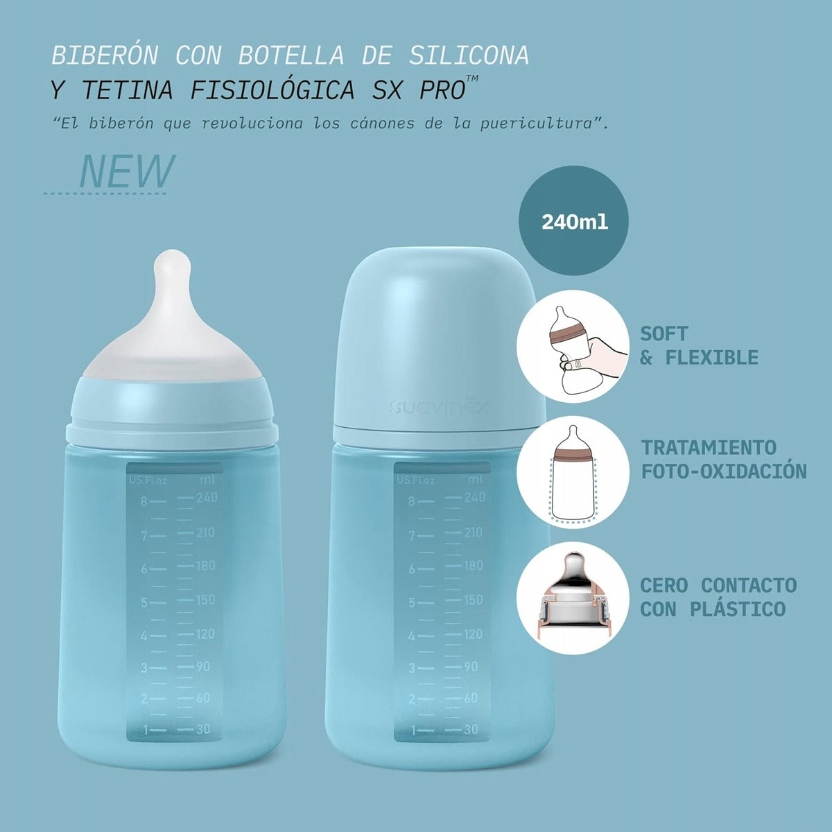 SUAVINEX SELECTION cumisüveg szimmetrikus SX PRO cumival 240 ml 3 hónap+