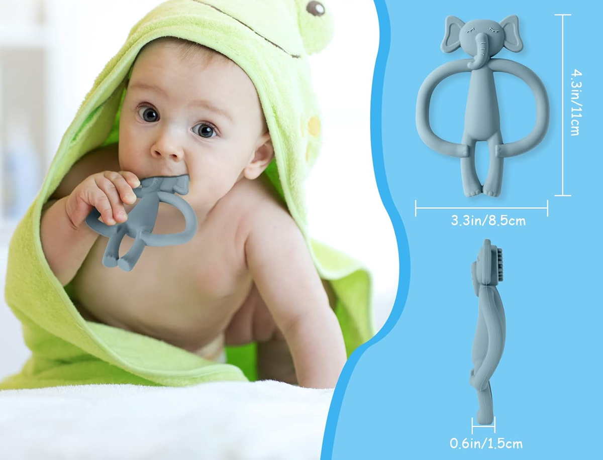 VICLOON elephantscooling teether 2 piecesage 3 m+colours blue and greenwidth 8.5 cm, length 11 cmmaterial