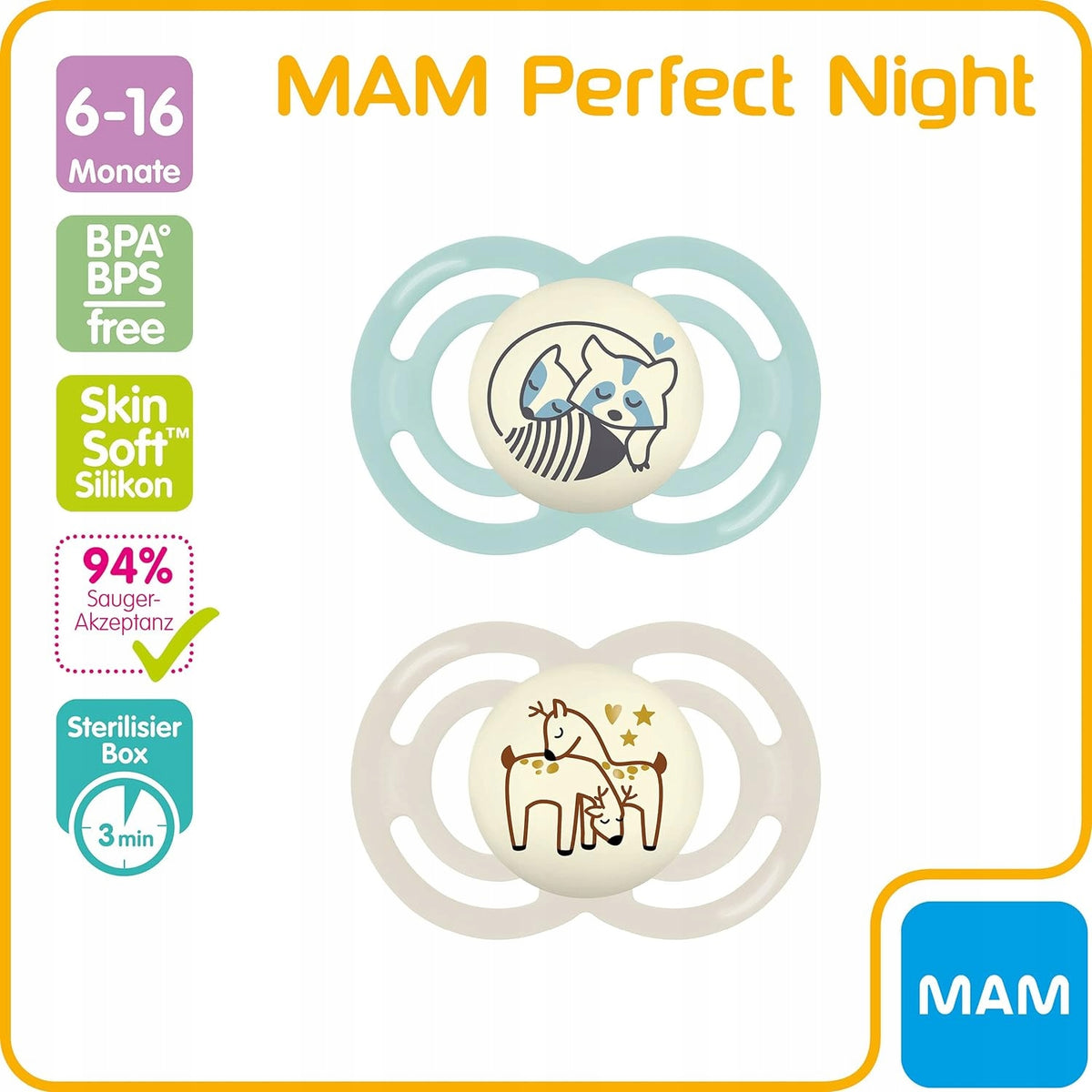 MAM Perfect Night suzetă liniștitoare x2 6-16 luni + cutie