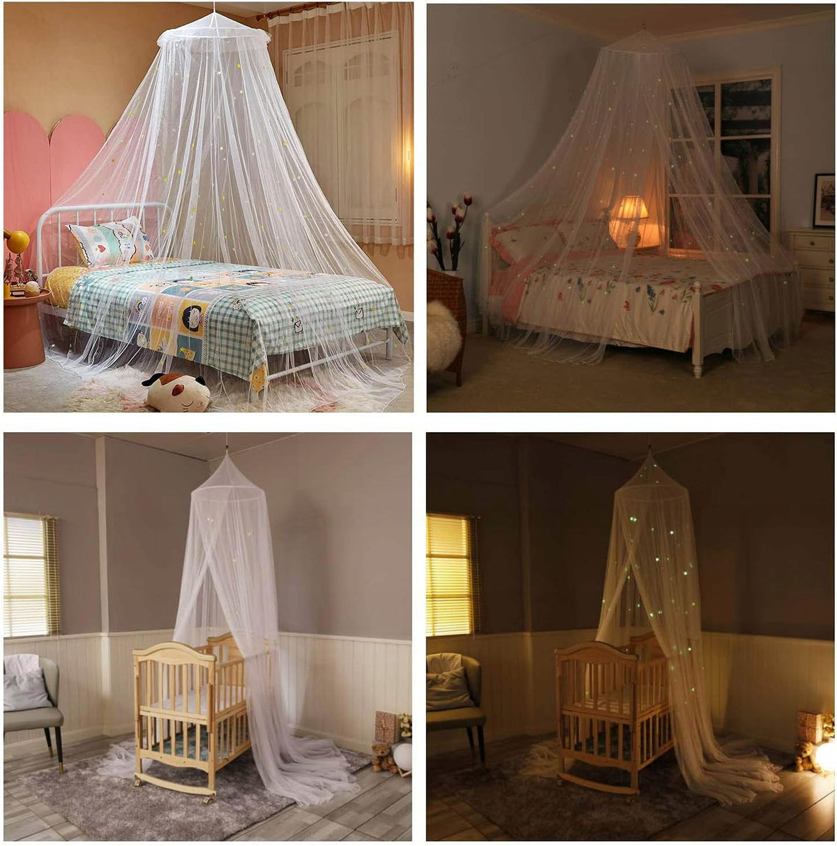 GLOW BED moustiquaire pour lit bébé, baldaquin avec étoiles fluorescentes