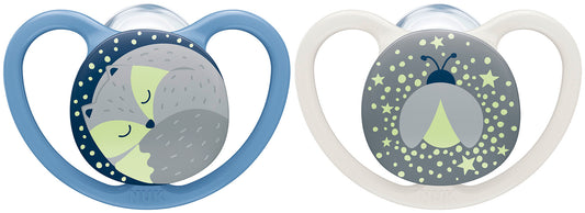 NUK Space Night Silikon-Beruhigungssauger x2 18-36 Monate +Box
