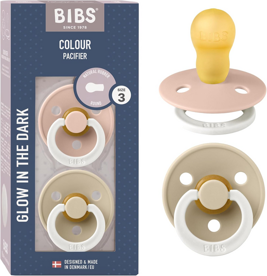 BIBS COLOUR GLOW Schnuller 2er-Pack Naturkautschuk 18-36 Monate LEUCHTEND