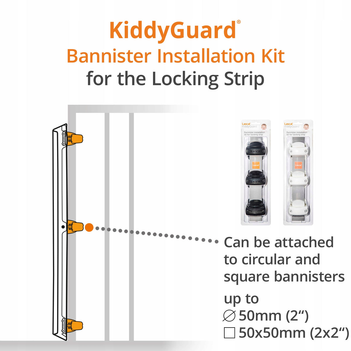LASCAL KiddyGuard zestaw do poręczy schodów dla paska zamykającego 14-50 mm