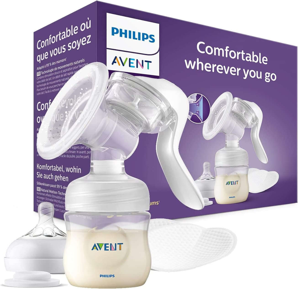 PHILIPS AVENT Natural SCF430/10 laktator ręczny z butelką Natural 125 ml, smoczkiem i akcesoriami, biały
