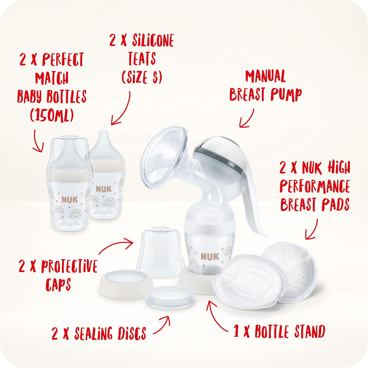 NUK kézi mellszívó + Perfect Match 150 ml cumisüveg szett