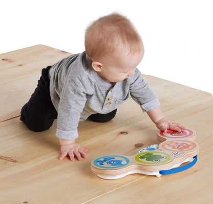 HAPE Magic Touch drewniane bębenki dotykowe 3, kolorowe drewniane bębenki muzyczne dla niemowląt 6m+